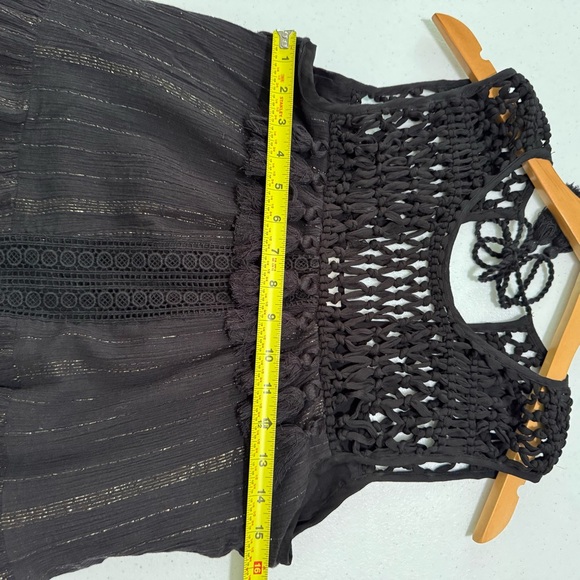 Anthropologie Abilene Maxi Crochet Fringe Tassel Black Dress Small - Picture 13 of 16